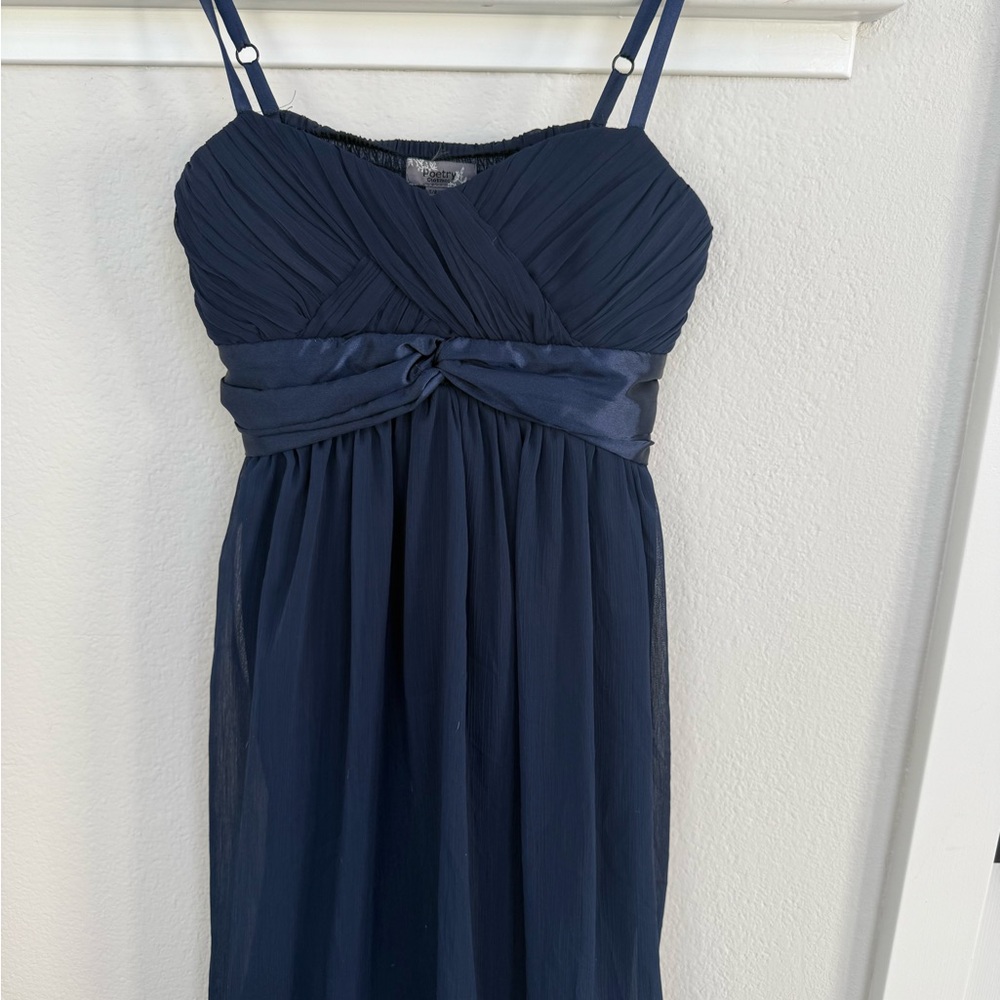 Navy blue chiffon dress with satin